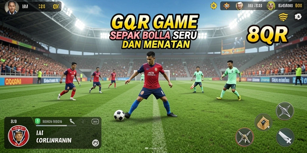 Tampilan gameplay seru dengan aksi sepak bola yang mendebarkan.