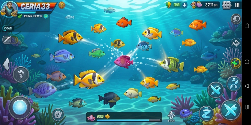 Tampilan gameplay Tembak Ikan yang menarik dan berwarna-warni.