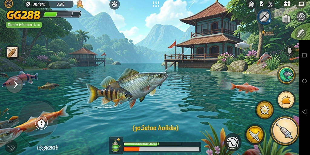 Tampilan gameplay GG288 dengan suasana memancing yang tenang.