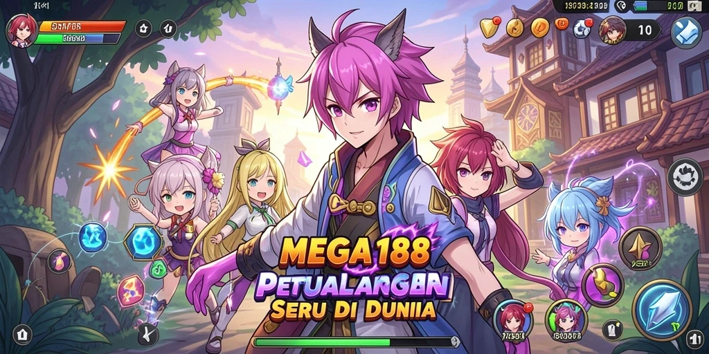 Tampilan seru gameplay MEGA188 dengan karakter anime ikonik.