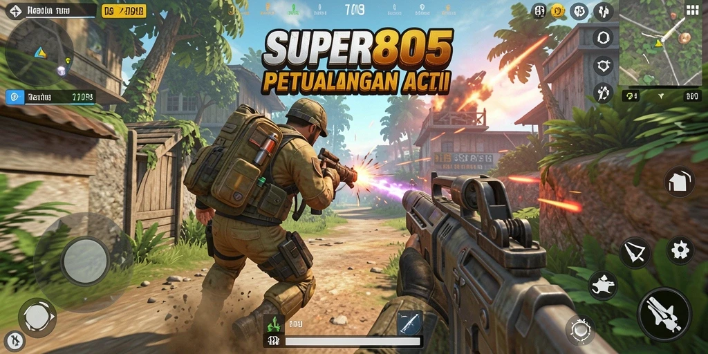 Tampilkan gameplay mendebarkan dari SUPER805 dalam aksi TPS.